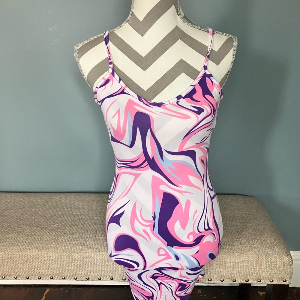 Popular 21 Vibrant Pink and Purple Body Con Dress with Swirl Design